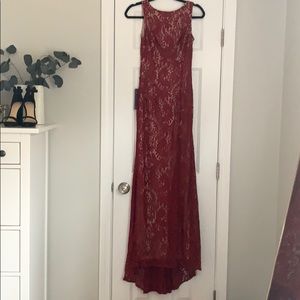 Red lace with cream underlining dress